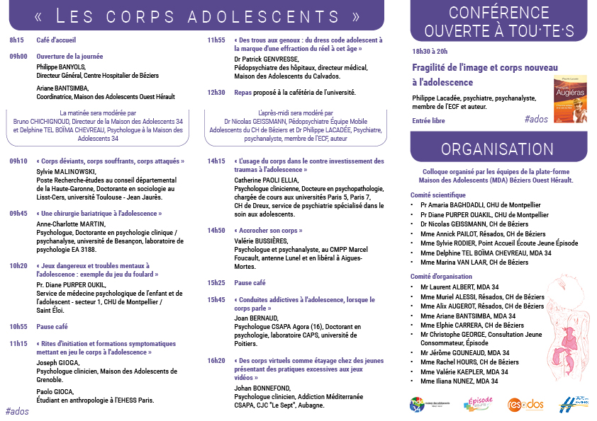 Programme du colloque Corps Adolescents du 27 septembre 2019