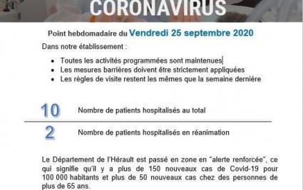 Point hebdomadaire COVID-19 du 25 septembre 2020