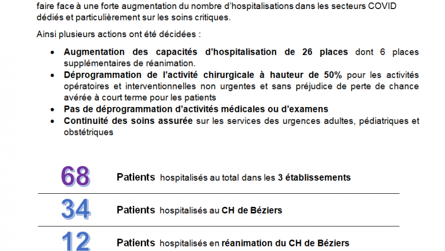 Point d'information sur la situation Covid-19 au CHB en date du 03 novembre 2020